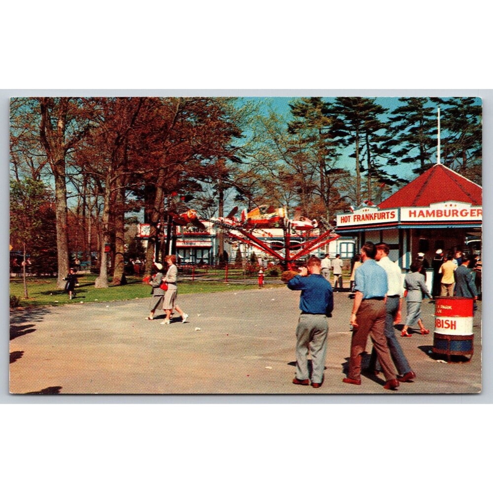 Vintage Lincoln Park Postcard North Dartmouth MA Amusement Midway Rides *TRIMMED